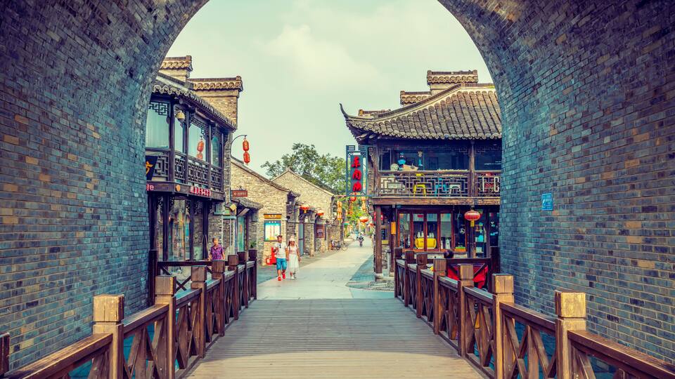 Yangzhou, China. July 2018: Yangzhou Dongguan Street is a famous old street and tourist attraction.