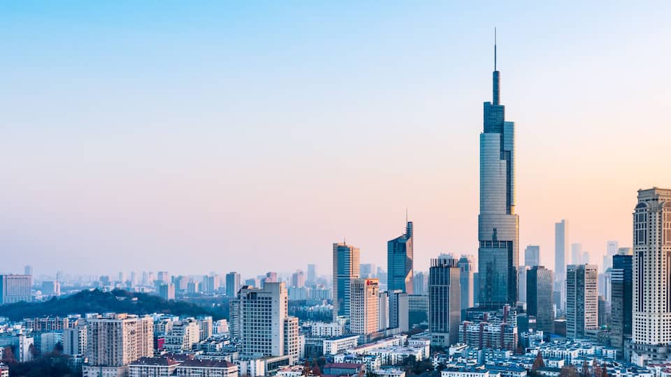 Cityscape of Drum Tower and Zifeng Building in Nanjing, Jiangsu, China