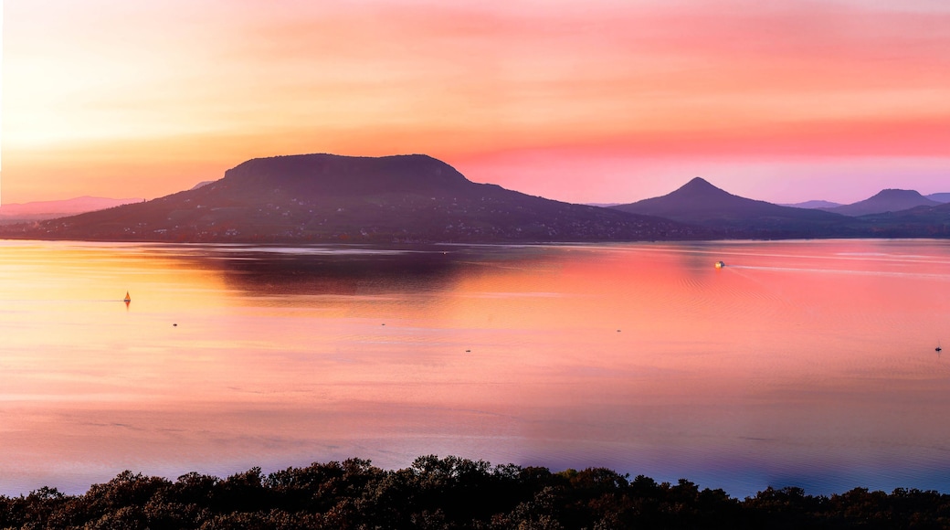 Panorama view of lake balaton sunset, Fonyód, plattensee, hungary