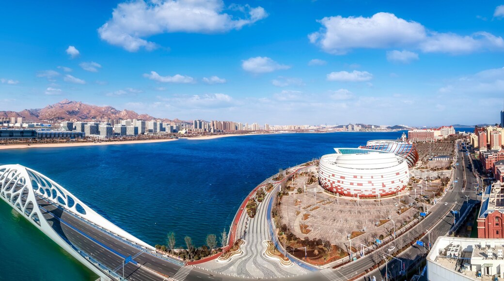 Aerial photography of Qingdao west coast city scenery panorama