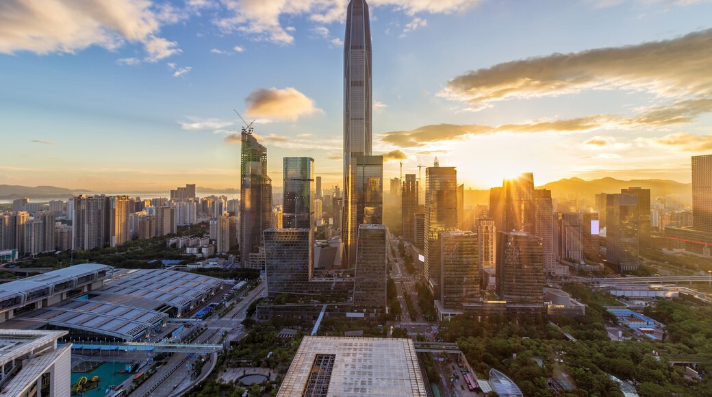 Shenzhen skyline at dusk; Shutterstock ID 1007220346