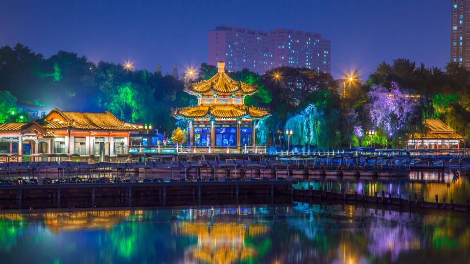 Daming Lake Pavilion at Night, Jinan China