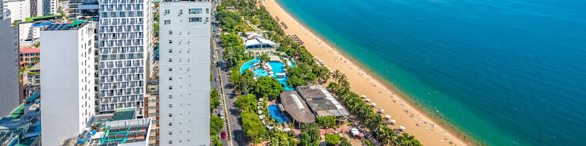 Beautiful Scenery of Nha Trang, a Tropical Coastal Vacation Paradise in Vietnam, Southeast Asia.