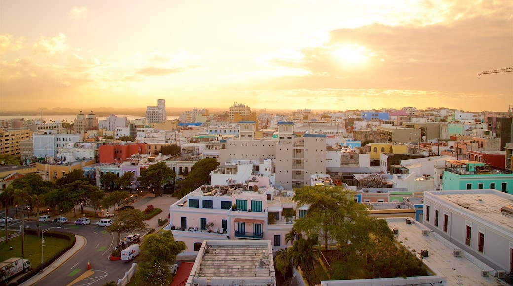 Old San Juan which includes a sunset, landscape views and a city
