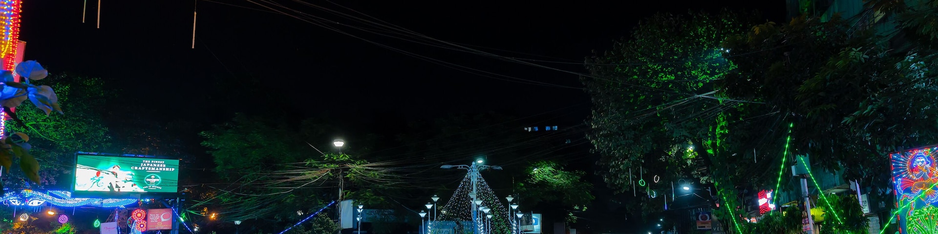 Park Street,Kolkata, India - 12th November 2020 : Park street Camac Street crossing is decorated with diwali lights for Diwali or deepabali. It is the festival of light, good over darkness, evil.