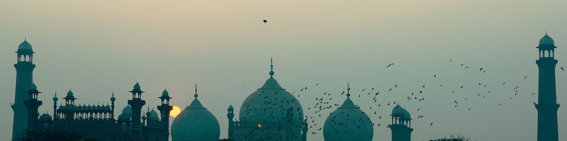 Sunset and birds with Badshahi Masjid Lahore