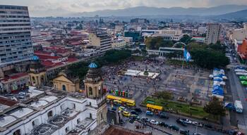 Beautiful aerial view of Guatemala City - Catedral Metropolitana de Santiago de Guatemala, the Constitution Plaza in Guatemala