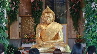 Saraburi, Thailand -
February 5, 2022 Reverend Father Samritsak Reclining Buddha at Nong Khae Temple It is a sacred temple of Saraburi people. respected by the people of Saraburi