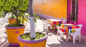 Cozumel near Cancun, Mexico, colorful houses and colonial center and tourism shopping district.