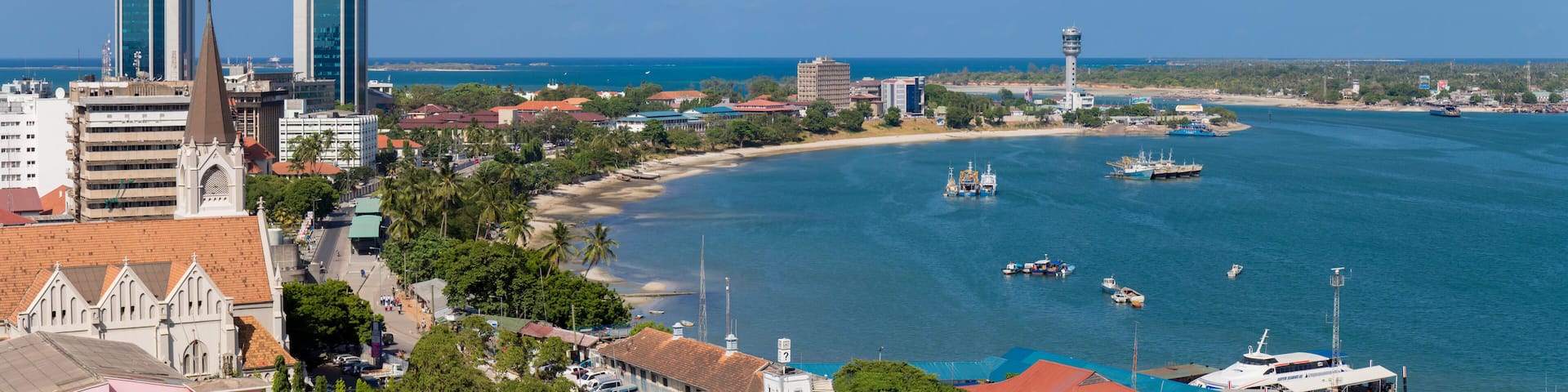 East Africa, Tanzania, Dar es Salaam panorama cathedral