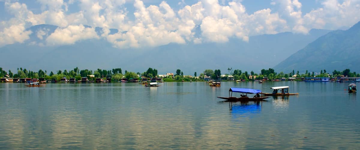 Srinagar ofreciendo un río o arroyo y embarcaciones