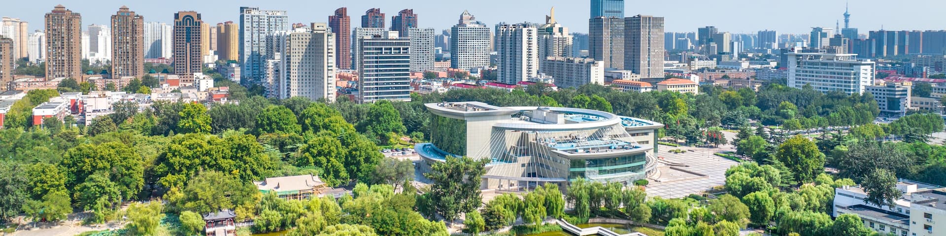 Aerial photography People's Hall of Chang'an Park, Chang'an District, Shijiazhuang City, Hebei Province, China