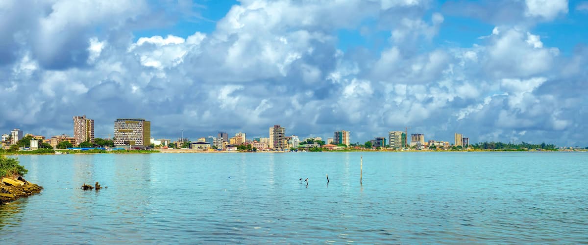View of the Treichville district skyline of the capital city of Abidjan, Côte d'Ivoire (Ivory Coast), West Africa