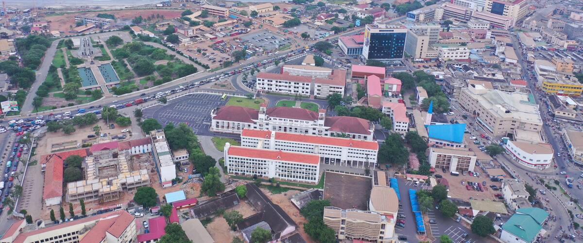 Aerial shot of the city of Accra in Ghana during the day