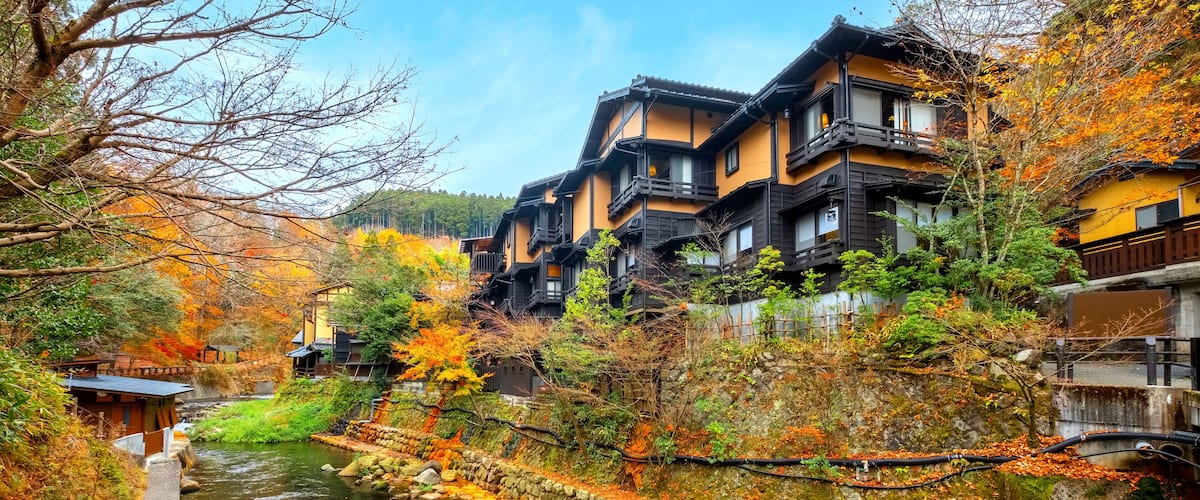 Kumamoto, Japan - Nov 22 2022: Kurokawa Onsen is one of Japan's most attractive hot spring towns. The town's lanes are lined by ryokan, public bath houses, attractive shops and cafes