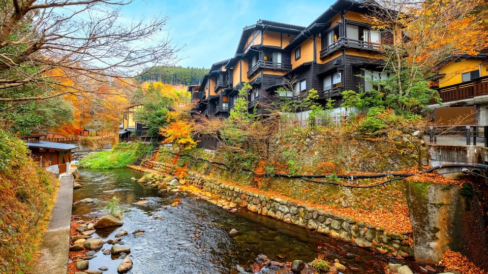 Kumamoto, Japan - Nov 22 2022: Kurokawa Onsen is one of Japan's most attractive hot spring towns. The town's lanes are lined by ryokan, public bath houses, attractive shops and cafes