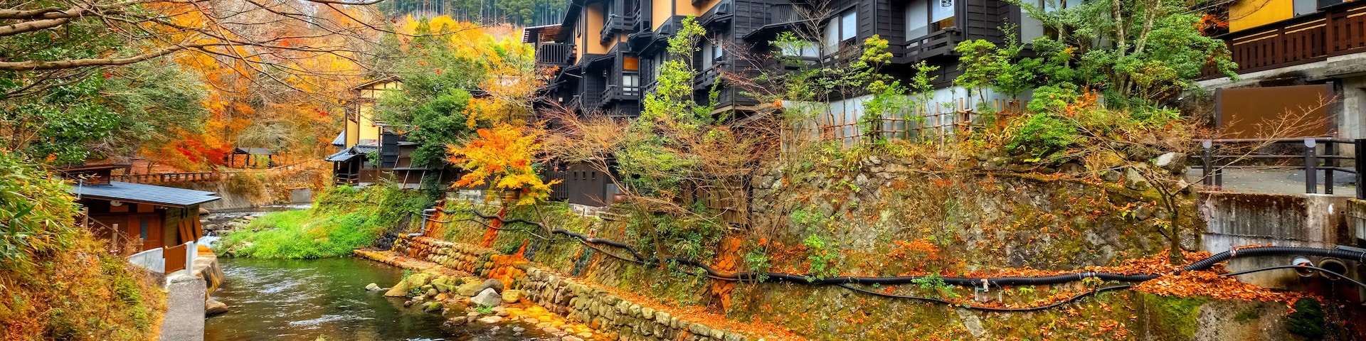 Kumamoto, Japan - Nov 22 2022: Kurokawa Onsen is one of Japan's most attractive hot spring towns. The town's lanes are lined by ryokan, public bath houses, attractive shops and cafes