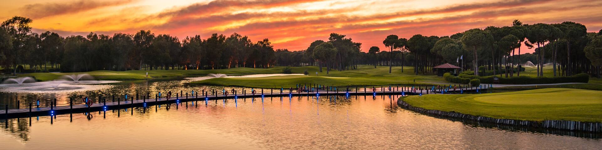 Landscape view of golf course at sunset in Turkey Belek
