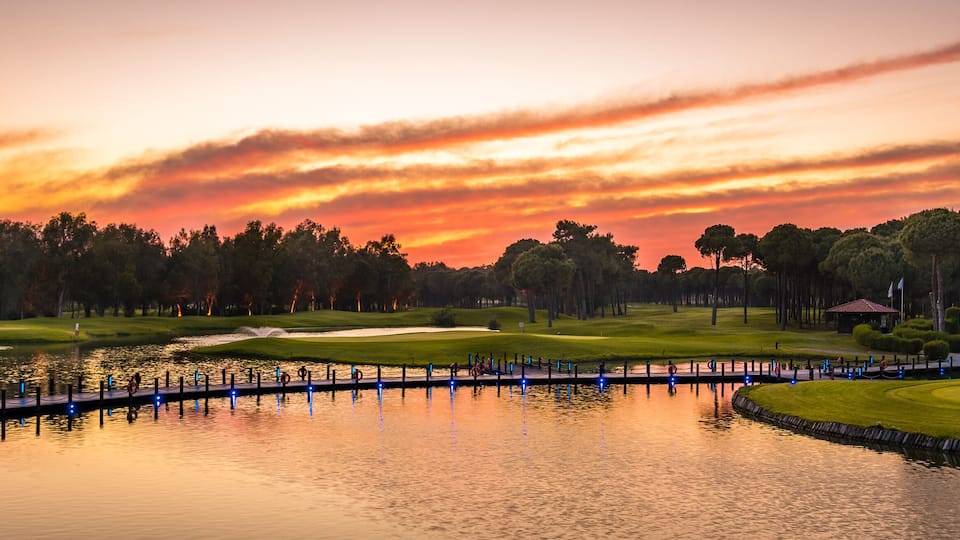 Landscape view of golf course at sunset in Turkey Belek