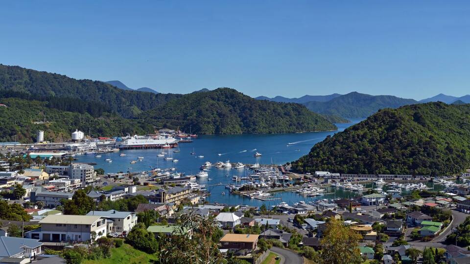 Queen Charlotte Sound, Picton & Waikawa Panorama, New Zealand