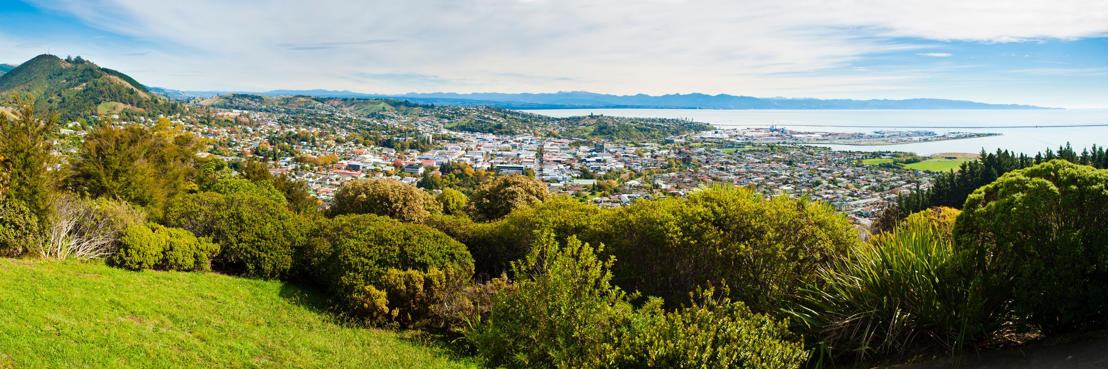 Panoramic Photo of Nelson Town Centre, the Harbour and the Coast, South Island, New Zealand