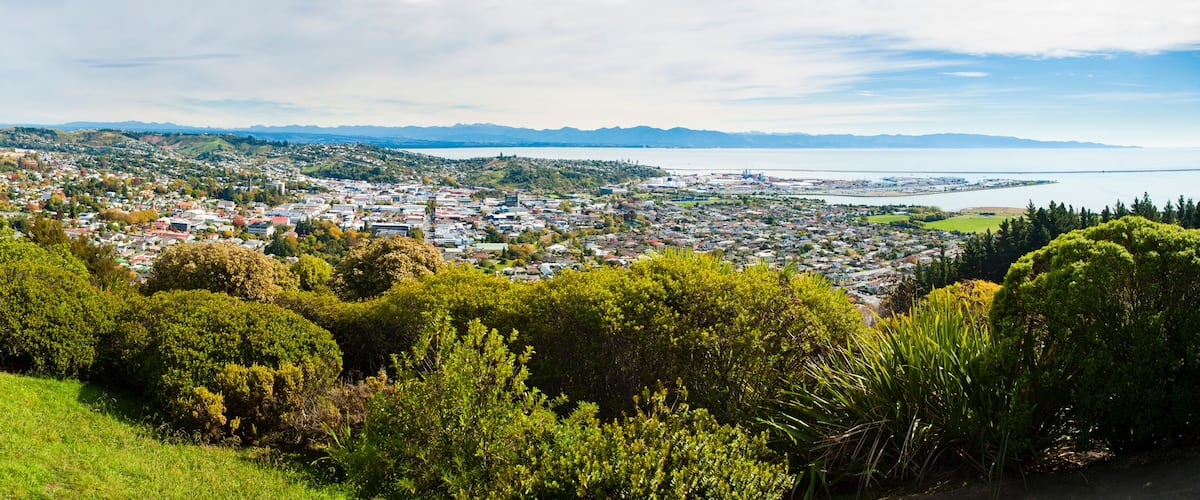 Panoramic Photo of Nelson Town Centre, the Harbour and the Coast, South Island, New Zealand