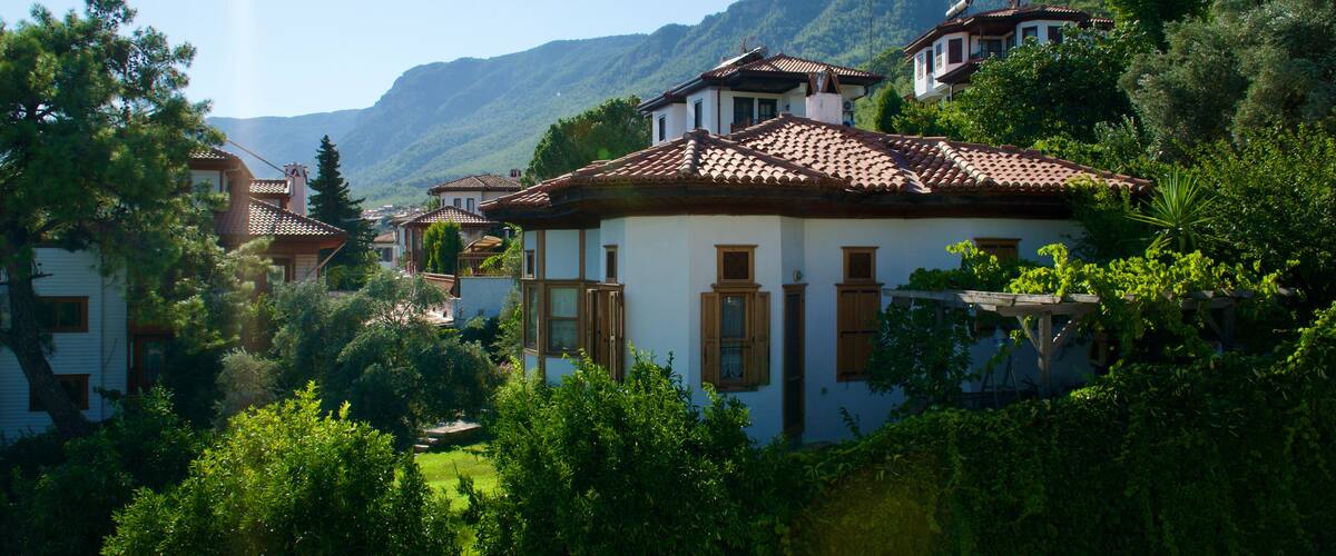 A view from Ortaca, Dalyan district center. Green nature and touristic Dalyan district.
