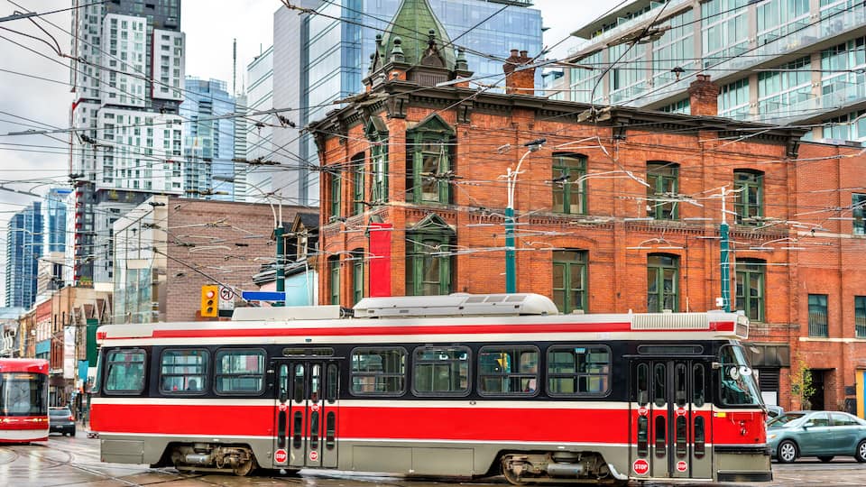City tram in Toronto, Queen St West - Spadina Ave
