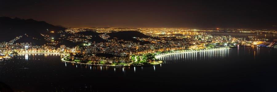 landscape of the city of Rio de Janeiro at night, South zone of Rio.