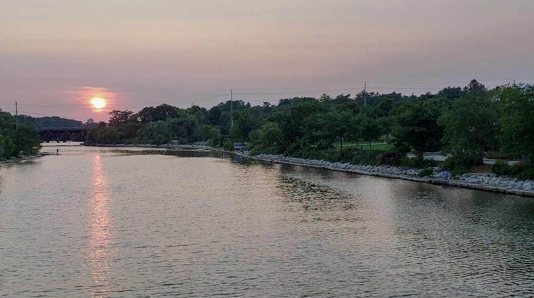 sunset with river in the foreground ideal for travel background or tourism ads Mississauga port credit river Ontario Canada