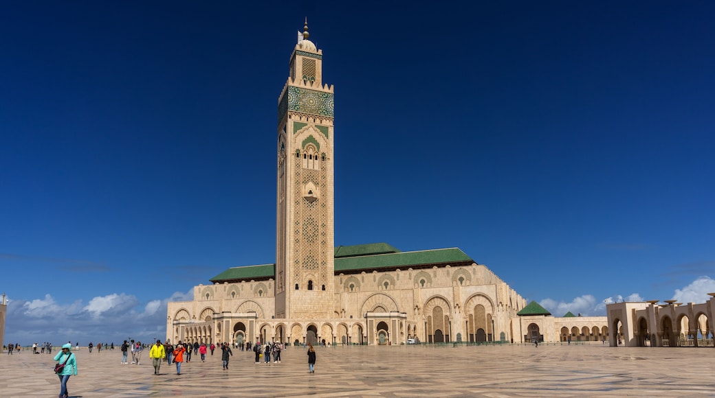 view of the exterior and the minaret of the Hassan II Mosque in Casablanca