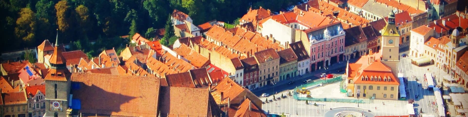 Brasov viewed from up the hill.In the centre you can see The Council Square and The Black Church.