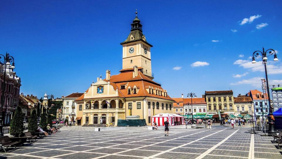 Town Hall Square in Brasov, Romania.