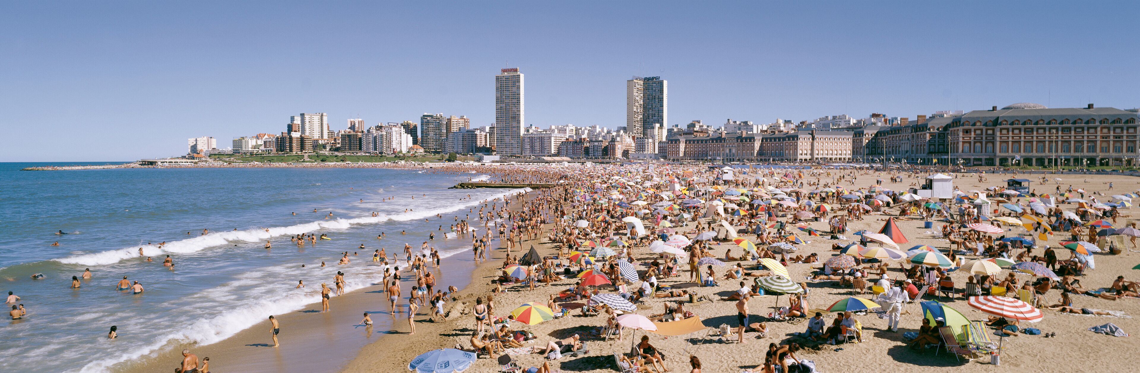 Argentina Mar del Plata panoramic view of the tourist city beach Bristol Atlantic Ocean background skyscraper