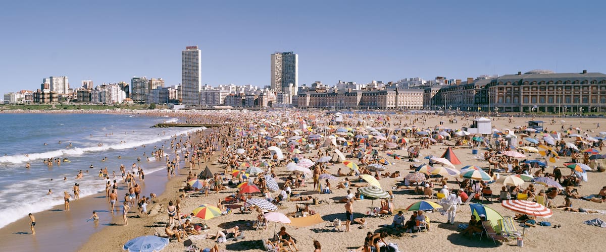 Argentina Mar del Plata panoramic view of the tourist city beach Bristol Atlantic Ocean background skyscraper