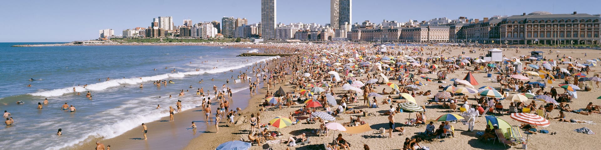 Argentina Mar del Plata panoramic view of the tourist city beach Bristol Atlantic Ocean background skyscraper