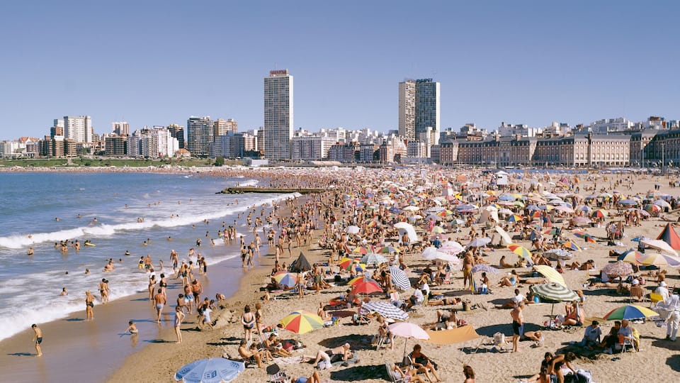 Argentina Mar del Plata panoramic view of the tourist city beach Bristol Atlantic Ocean background skyscraper