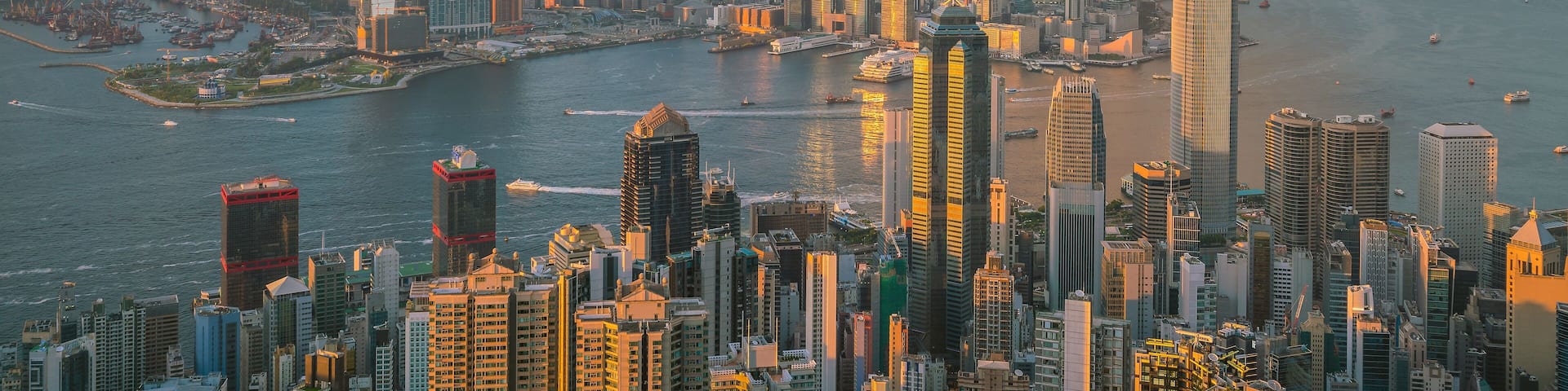 Panoramic view of Victoria Harbor and Hong Kong skyline