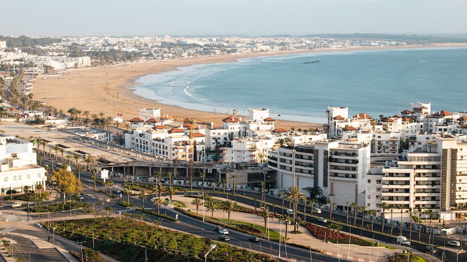 Agadir in Morocco. Atlantic Ocean. Moroccan architecture and culture. Travel destinations in Morocco. Moroccan landmarks. Visit Morocco