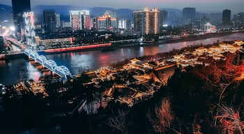 Evening cityscape view of the Yellow River, Lanzhou, China