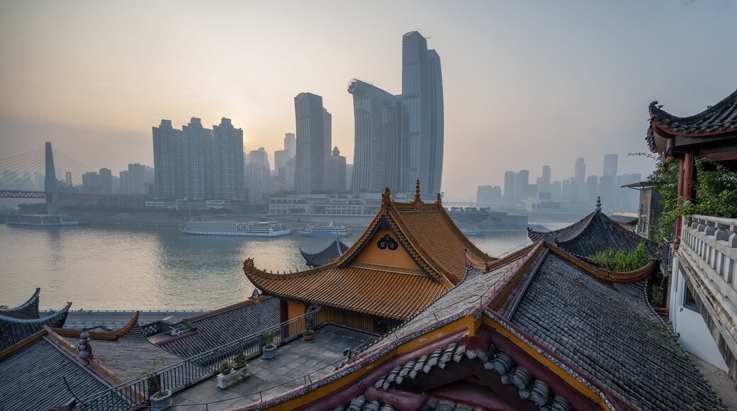 Chongqing Traditional Temple and Modern Skyline Cityscape