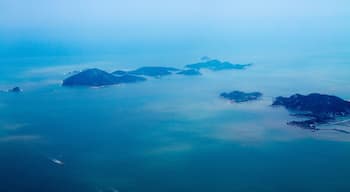 Isles in the sea in Zhoushan archipelago,shot from the plane window.