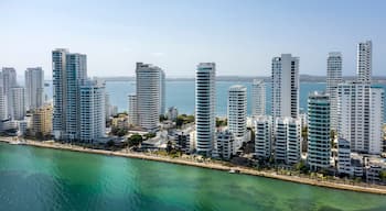 Aerial morning view of Castillogrande prestigious beach district in Cartagena city.