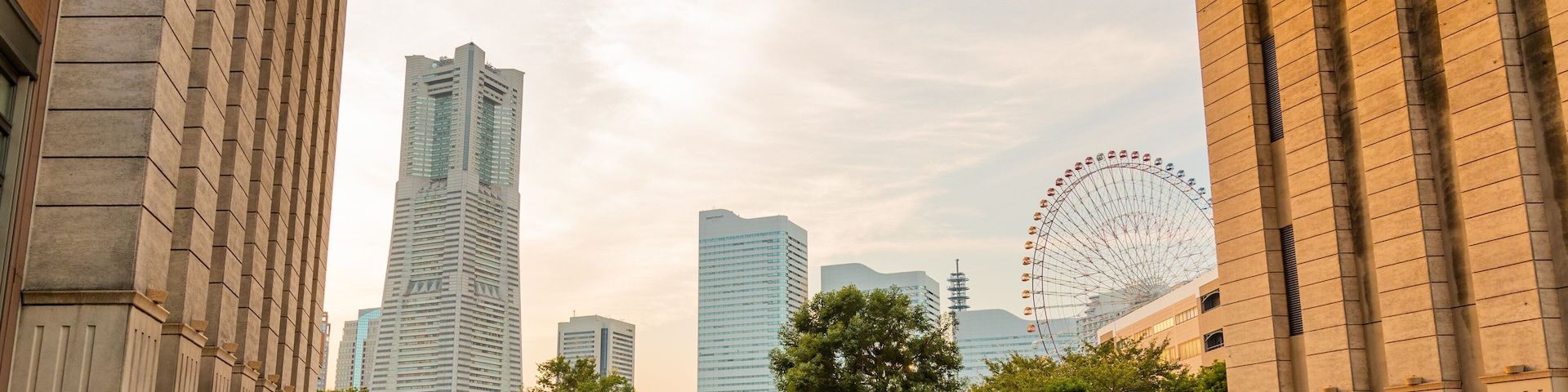 Sakuragichō showing a sunset and a city