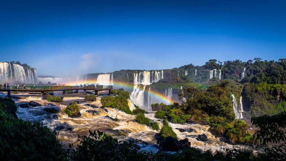 Foz Do Iguazu - June 23, 2017: Panorama of the Iguazu Waterfalls in Foz Do Iguazu, Brazil