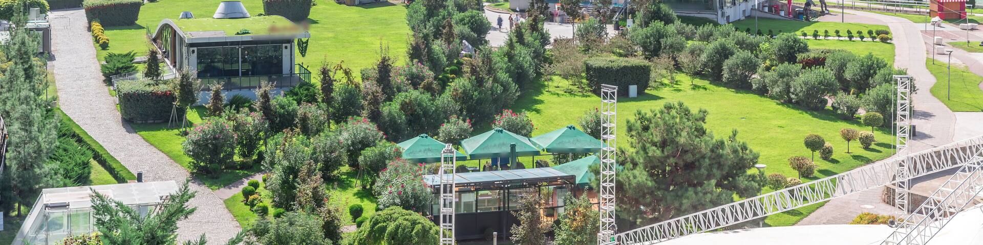 Metekhi Virgin Mary Assumption Church and Rike Park aerial timelapse. Tbilisi, Georgia.