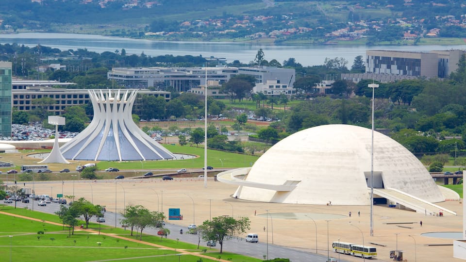 Brasilia featuring a city, modern architecture and a monument