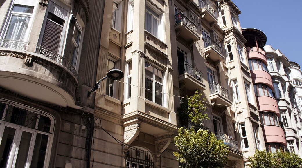 Bottom view of old, historical, typical buildings in Nisantasi n