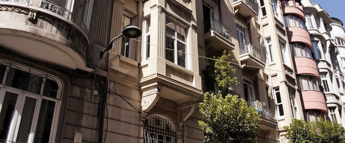 Bottom view of old, historical, typical buildings in Nisantasi n