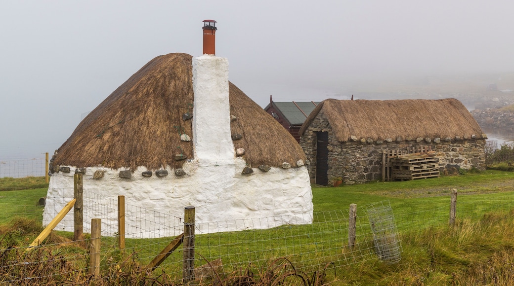 Scotland, Hebrides. Isle of North Uist. Struan Cottage, near Solas. Traditional thatched cottage.